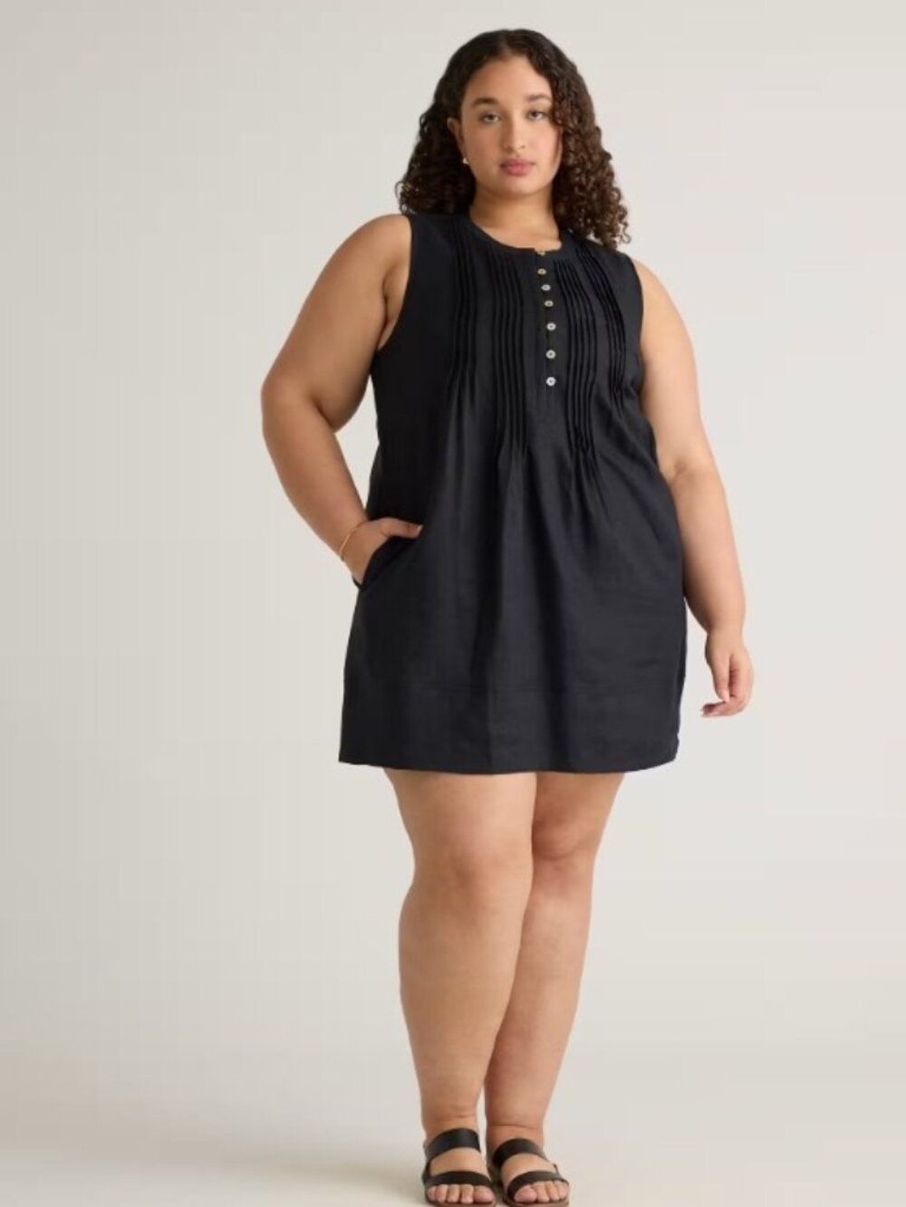 Quince Sleeveless Swing Dress – 2X – Black – 100% European Linen